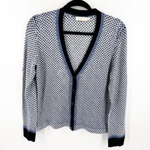 Tory Burch Navy Cream Dot 100% Merino Cardigan SIZE LARGE